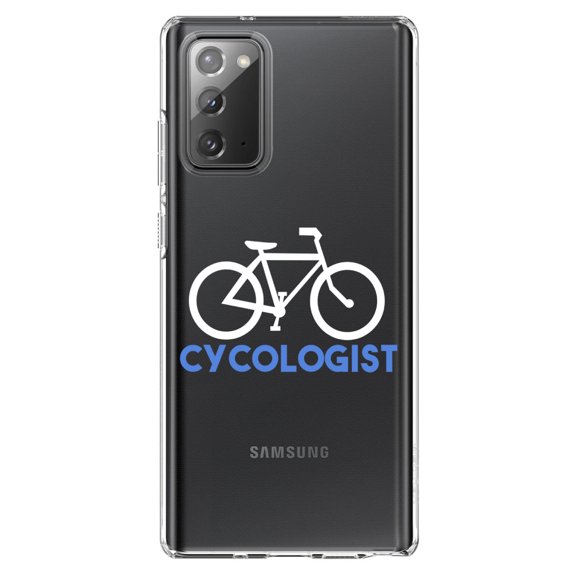 DistinctInk Clear Shockproof Hybrid Case for Samsung Galaxy Note 20 (6.7" Screen) - TPU Bumper Acrylic Back Tempered Glass Screen Protector - Cycologist Bicycle Cycling