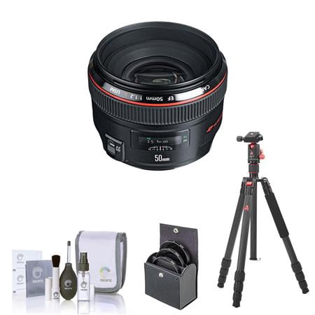 EF 50mm f/1.2L USM Lens, Bundle with 3Pod TREK Series Carbon Fiber Tripod, ProOptic 72mm Filter Kit, Cleaning Kit