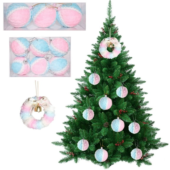 3pcs Pink-Blue Christmas Ball Garland, 3.14in Festive Decoration Ball Pendants, Christmas Tree & Party Arrangement Decor, Cute Pink-Blue Ball Garland for Home & Party Decor, Multicolor