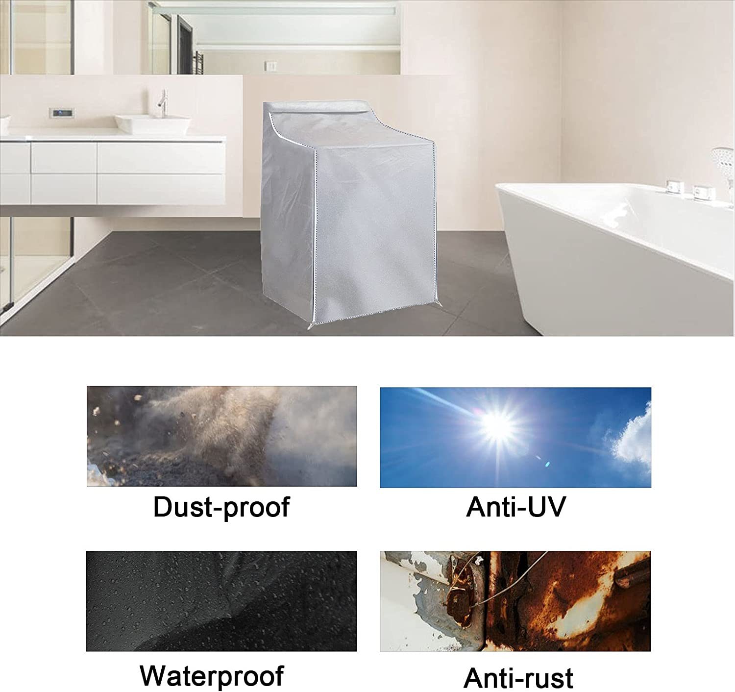 2Pack Washer and Dryer Covers,Top Load Washing Machine Cover Laundry Dryer Protect Cover Dustproof Waterproof Zipper Design for Easy Use Fit for Most Front-loading Machine(W29D28H43in) (Silve)