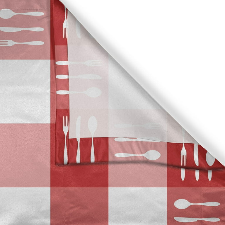 Checkered Kitchen Curtains, Cutlery Silhouettes on Squares Dining