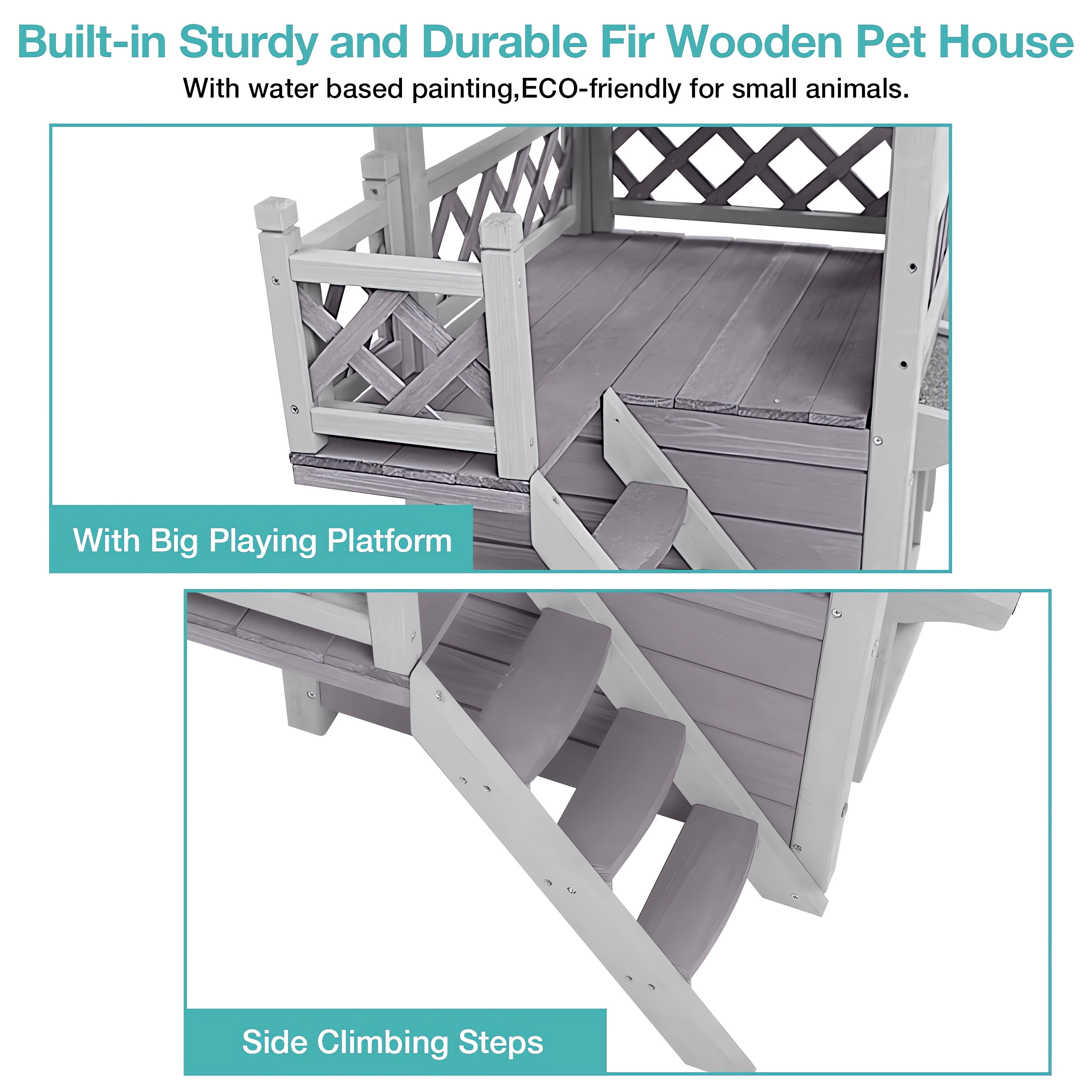 Aivituvin Feral Cat Shelter Outdoor Weatherproof Houses for Cats Two Story Wooden Cat House Outside Feral Cat House with Balcony Waterproof