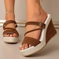 thumbnail image 2 of Rokment 2-Ways Convertible Slingback Slides Platform Wedge Sandals with Back Straps Fashion Casual Espadrilles Chunky ultra High Heels Dress Slip on Summer Shoes Brown Size 6.5, 2 of 7