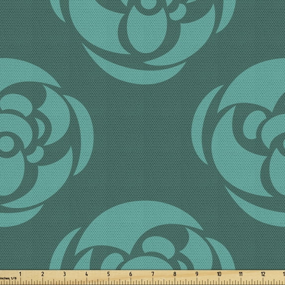 Floral Sofa Upholstery Fabric by the Yard, Flowers Silhouettes Modern Dreamy Blossoms Interpretation, Decorative Fabric for DIY and Home Accents, Dark Teal Seafoam by Ambesonne
