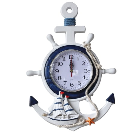 Clock Wall Anchor Decor Nautical Wheel Mediterranean Ship Style Beach Silent Ticking Clocks Bathroom Steering Theme Clock Wall Anchor Decor Nautical Wheel Mediterranean Ship Style Beach Silent Ticking Clocks Bathroom Steering Theme