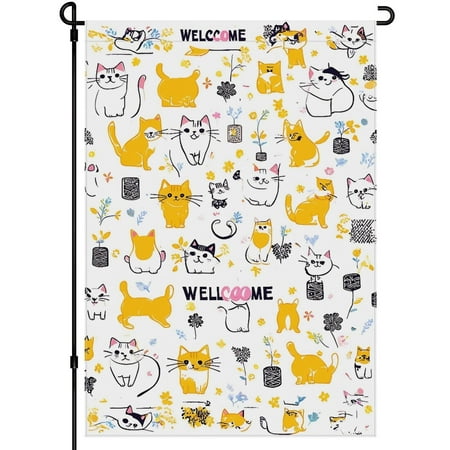 Cartoon Style Cat Decoration Versatile Garden Flags Kitten Cute Cat Fluffy Cat Porch Flag, 28x40in Double-Side Durable Washable Garden Decor for Outdoor, for Porch Backyard Patio Garden House