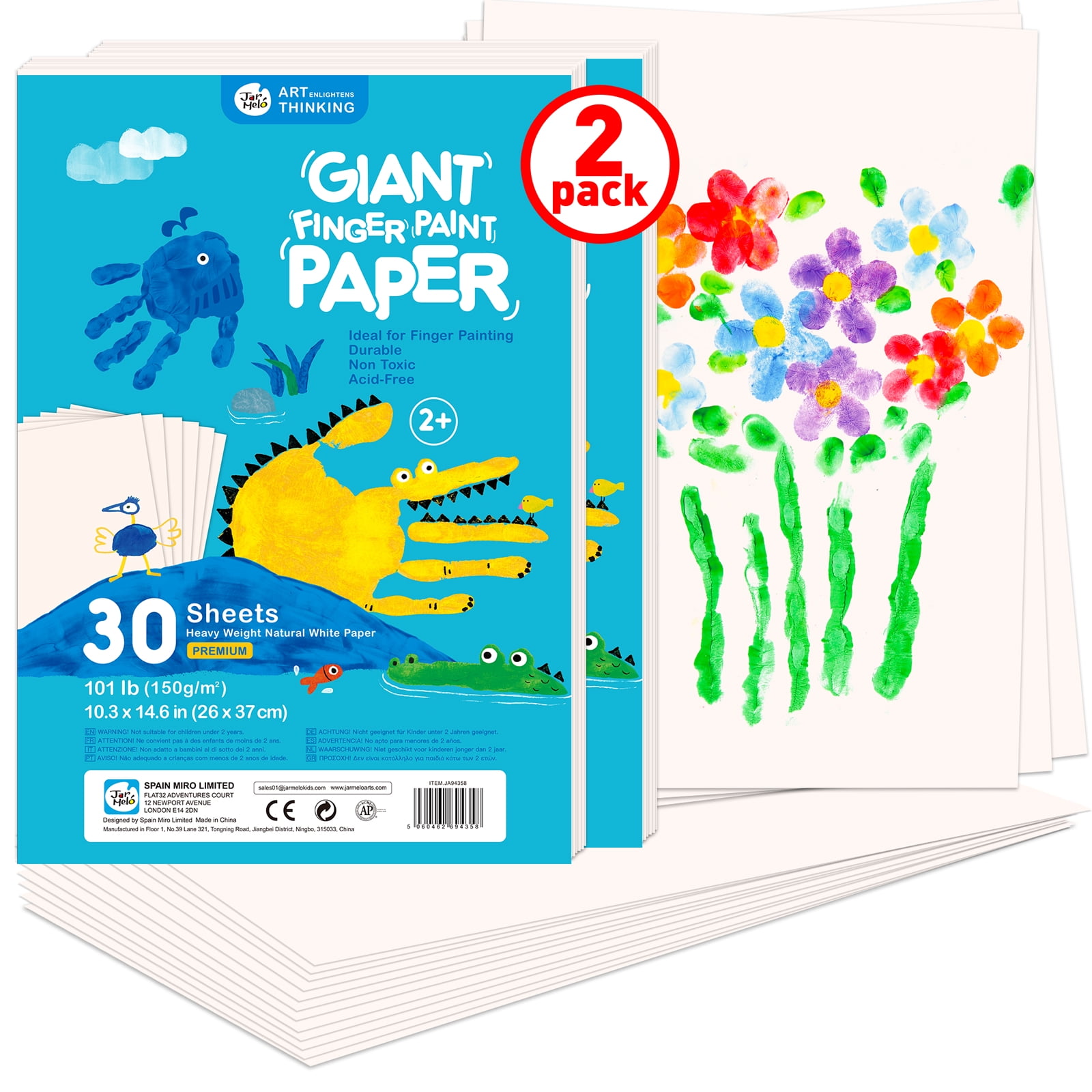 Jar Melo Finger Paint Paper 2 Pack 60 Sheet 14.6*10.3inch Drawing Paper Pad  for Baby Kids 3 4 5 6 7 8 9+Age, Preschool Finger Painting for Toddler
