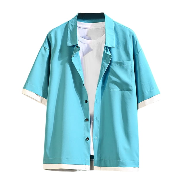 pstuiky Mangas cortas para hombre, Camiseta informal de manga corta con botones de color liso para hombre camisetas de hombre xl