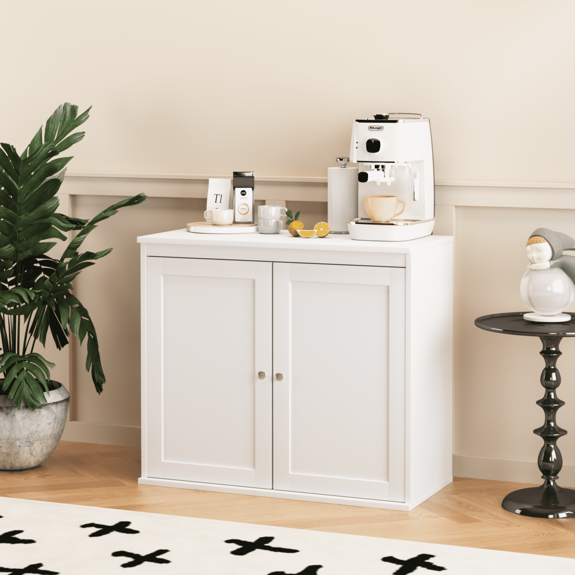 Double Door Storage Cabinet, Adjustable Shelves Kitchen Coffee Bar Cabinet, Anti-Tip Sideboard Buffet for Dining Room Living Room Entryway