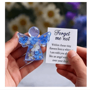 Forget Me Not Dried Flower Angel Keepsake Mini Resin Figurine with Sympathy Card,Angel Figurine with Organza Bag and Sympathy Card, Memorial Pocket Hug Token for Loss of Loved One Remembrance
