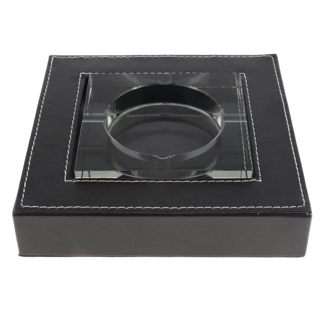 Cenicero cuadrado moderno de cuero y cristal para cigarrillos y puros, ideal como regalo o decoración. S