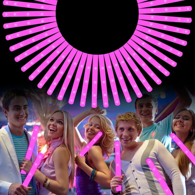 Barras luminosas de espuma a granel, 30 unidades de barras de espuma con luz rosa, 3 modos de parpad