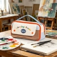 thumbnail image 5 of Color Block Pencil Case,Multi Layer Storage Organizer,Large Capacity Fabric Pen Pouch,Portable Carry Handle Double Zipper Design,Cosmetic Accessories Organizer,Daily Travel Storage Bag, 5 of 5