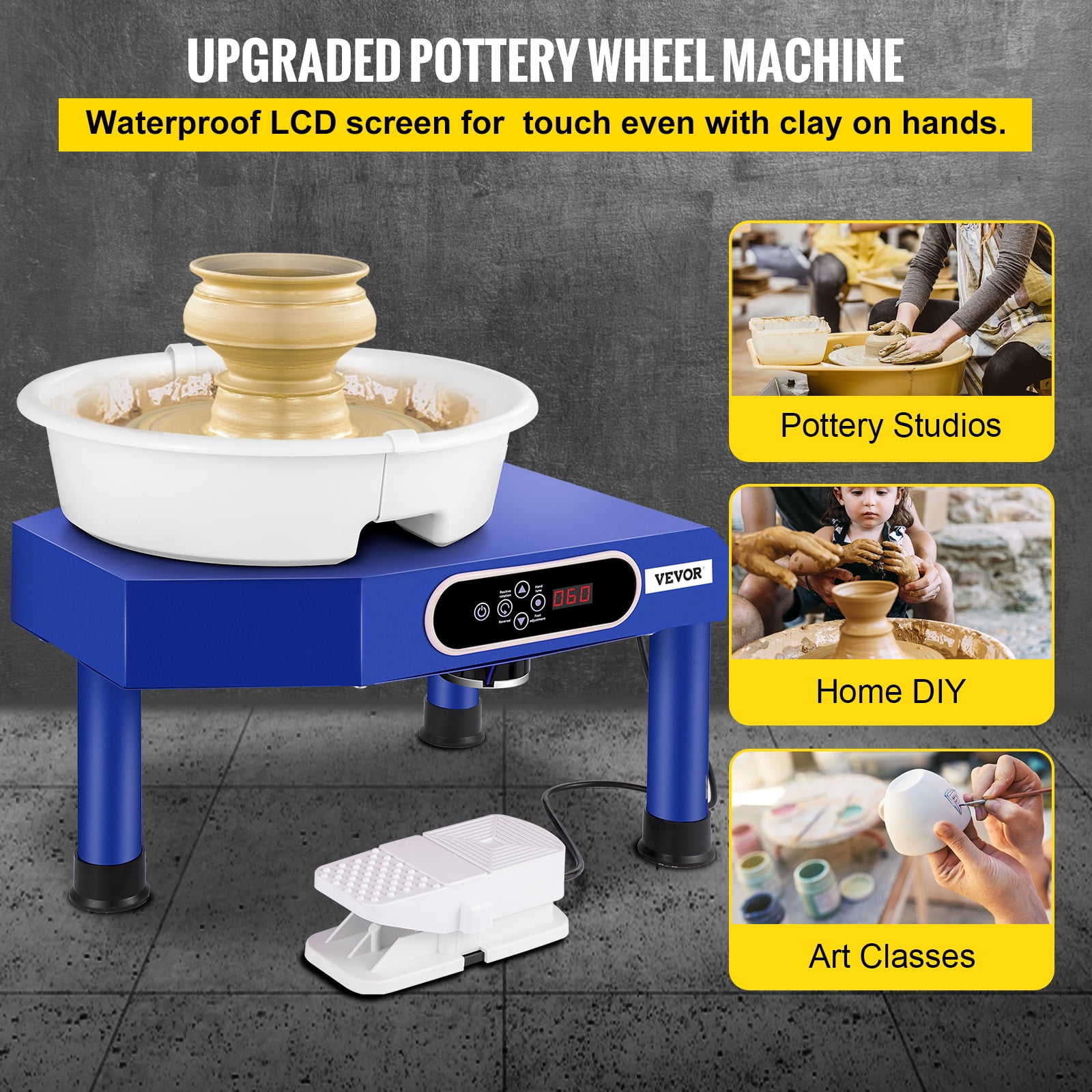 9.8 in. Pottery Wheel 280 W Art Craft DIY Clay Tool with Adjustable Fo