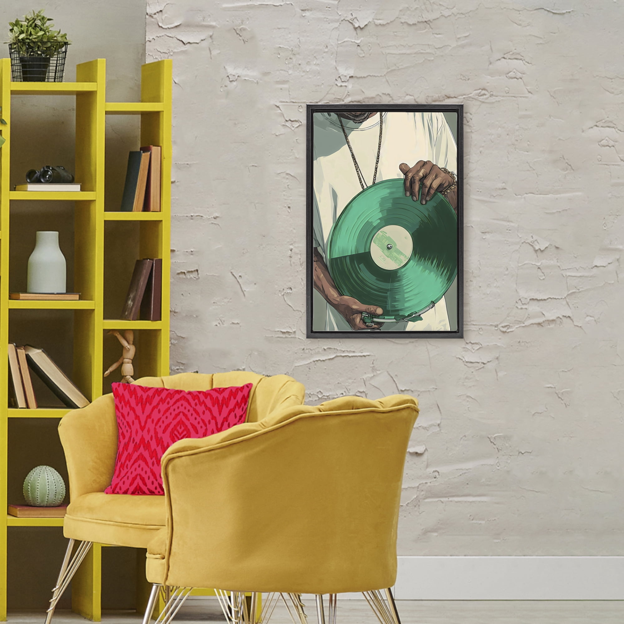 Stupell Industries Green Vinyl Record Portrait Black Framed Floater Canvas Wall Art, design by Franklyn Gregory
