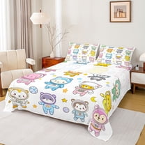 Castle Fairy Cartoon Bear Astronaut Twin Sheet Sets,Kawaii Galaxy Stars Print Bedding