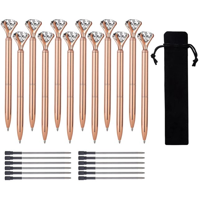 Bling Rose Gold Diamond Pen Cute Fancy Pens for Women Cool Fun Pens For Kids Pretty Pens Bulk Gifts For Girls Black Ink