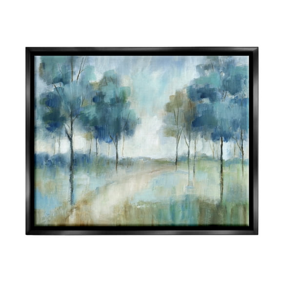 Stupell Industries Abstract Blue Woodland Path Trees Landscape Painting Black Floater Framed Art Print Wall Art