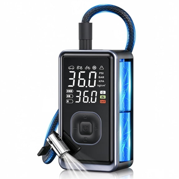 Tire Inflator Portable Air Compressor, 150 PSI Cordless Air Pump with Digital Gauge, 1.24 CFM Fast Inflation, Auto Shutoff, LED Light for Car, Motorcycle, Bike and Balls