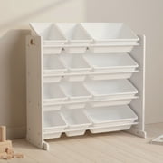 Humble Crew Cambridge Toy Storage Organizer with 12 Plastic Storage Bins, White