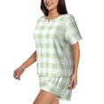thumbnail image 2 of "Wukai Pistachio Green Checkboard Women's Pajama Set - Short-Sleeve Top and Shorts with Elastic Waistband and Pockets for Loungewear, Yoga, and Casual Wear-3X-Large, 2 of 8