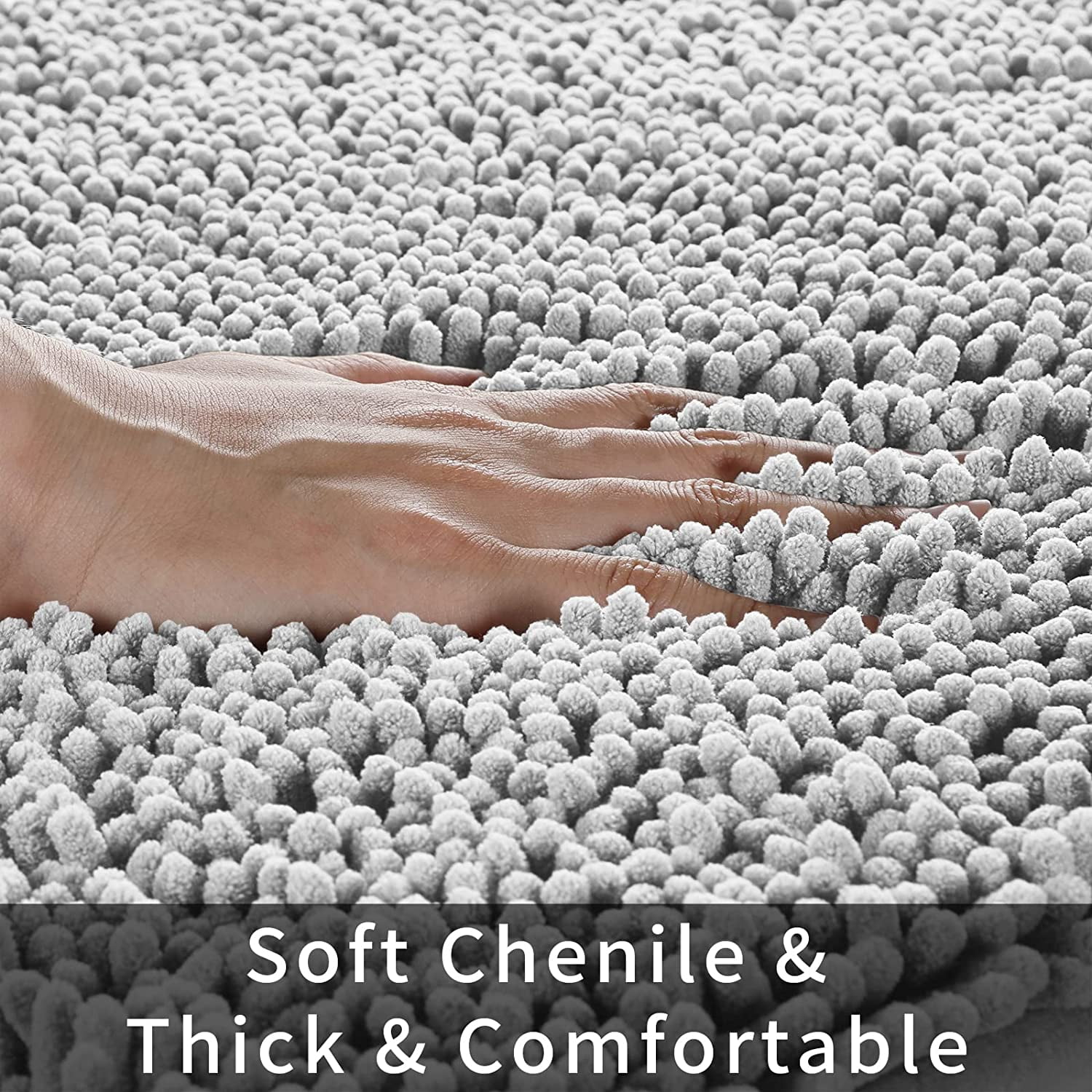 Toilet Rugs U-Shaped 24x24, Extra Soft and Absorbent Microfiber Bathroom Rugs, Non-Slip Plush Shaggy Toilet Bath Mat, Machine Wash Dry, Contour Bath Rugs for Toilet Base, Silver