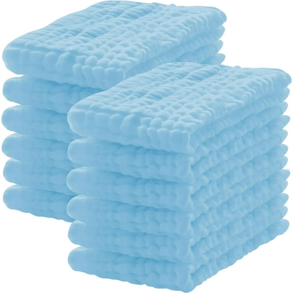 12 Pack Muslin Burp Cloths 100% Cotton Muslin Cloths Large 20''x10'' Extra Soft and Absorbent Baby Burping Cloth-Aqua