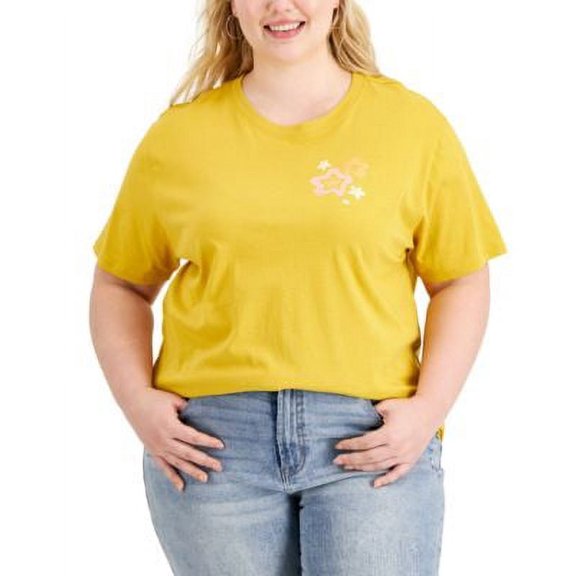 Rebellious One Womens Trendy Plus Size Floral Graphic T-Shirt, Yellow/3X