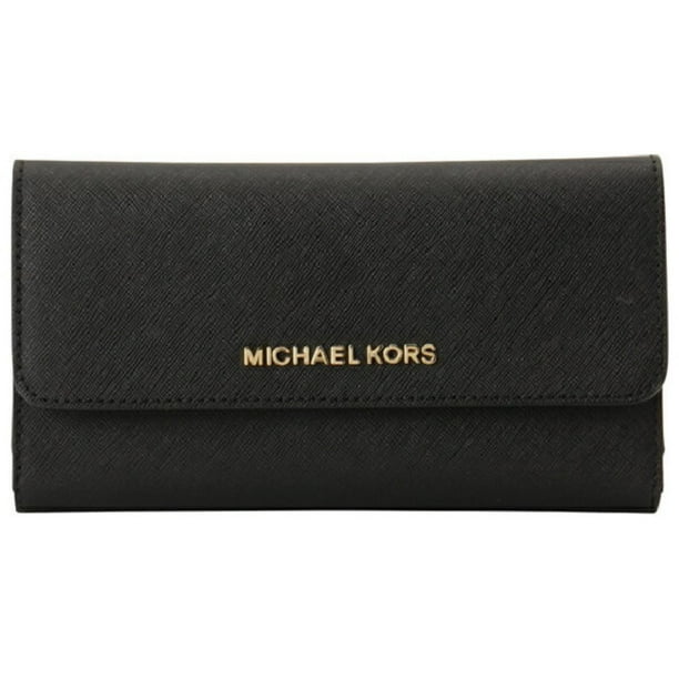 Michael Kors Jet Set Travel Large Trifold Leather Wallet, Black