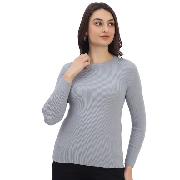 Cavardi Casual Women's Round Neck Ribbed Top – Sky Blue | Free Size