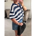 thumbnail image 4 of Women Summer Striped Crochet Cardigan Sweater Half Sleeve Button Up Top, 4 of 5