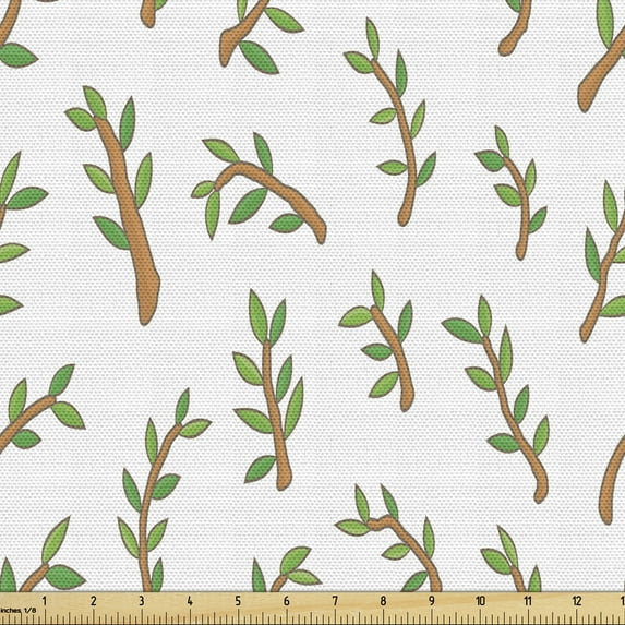 Branches Sofa Upholstery Fabric by the Yard, Greenish Leaves Garden Art Nature Themed Pattern on Plain Background, Decorative Fabric for DIY & Home Accents, 2 Yards, White and Multicolor by Ambesonne