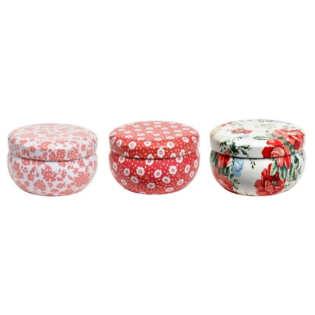 The Pioneer Woman 3-Piece Vintage Floral Collection Tin Candles Set, Honeysuckle & Hydrangea, Red Apple & Fir, and Rose & Geranium, 4.95 oz