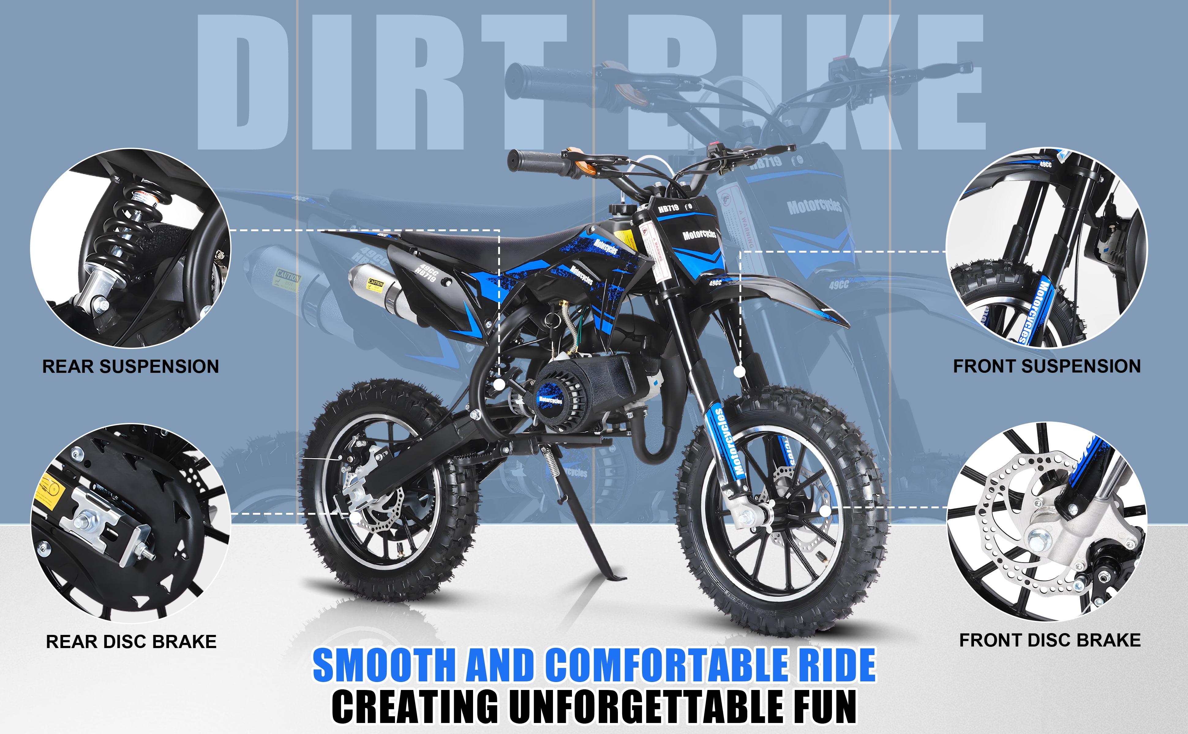 WETLA 50cc Gas Dirt Bike for Kids & Adults, 2-Stroke Off-Road Motorcycle with Hydraulic Disc Brakes, 25 MPH, 330 lbs Capacity, 10" Off-Road Tires