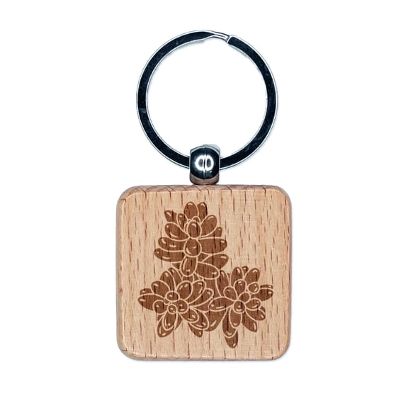 Sedum Rubrotinctum Jelly Bean Succulent Plant Square Keychain Charm Tag - Engraved Wood