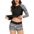 thumbnail image 4 of Womens Zip Front Long Sleeve Rashguard Shirt Color Block Print Tankini Swimsuit, 4 of 7