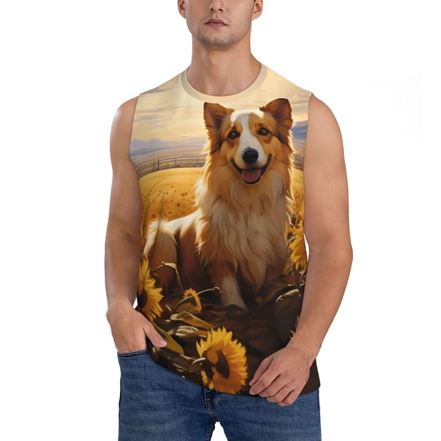 Balery Pastoral Sunflower Corgi Camisetas sin mangas para hombre, absorbe la humedad y protege contra el mal olor.-3X-Large