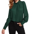 thumbnail image 1 of Blusa de gasa con cuello alto, mangas acampanadas y detalle en la espalda, color verde - Talla pequeña/mediana, camisa informal holgada, 1 of 6