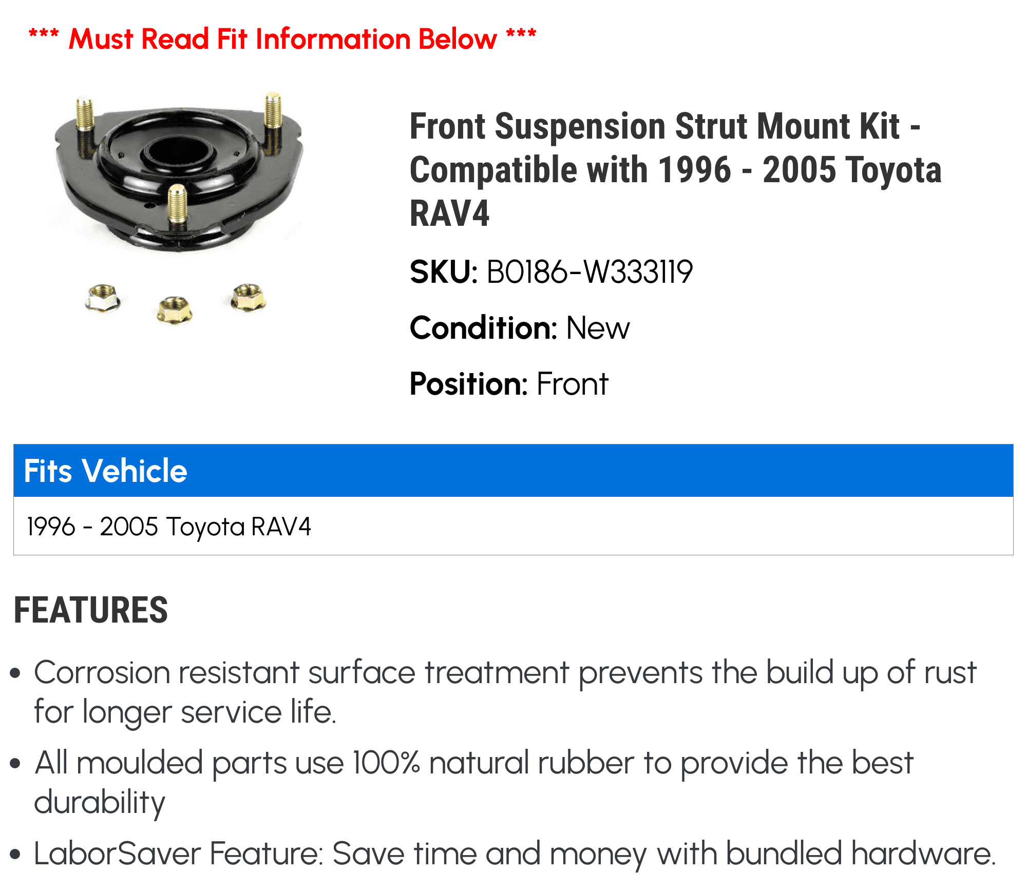 Strut Mount - Front Upper - 2 Piece Set - Mechanics Choice For 1996-2005 Toyota RAV4