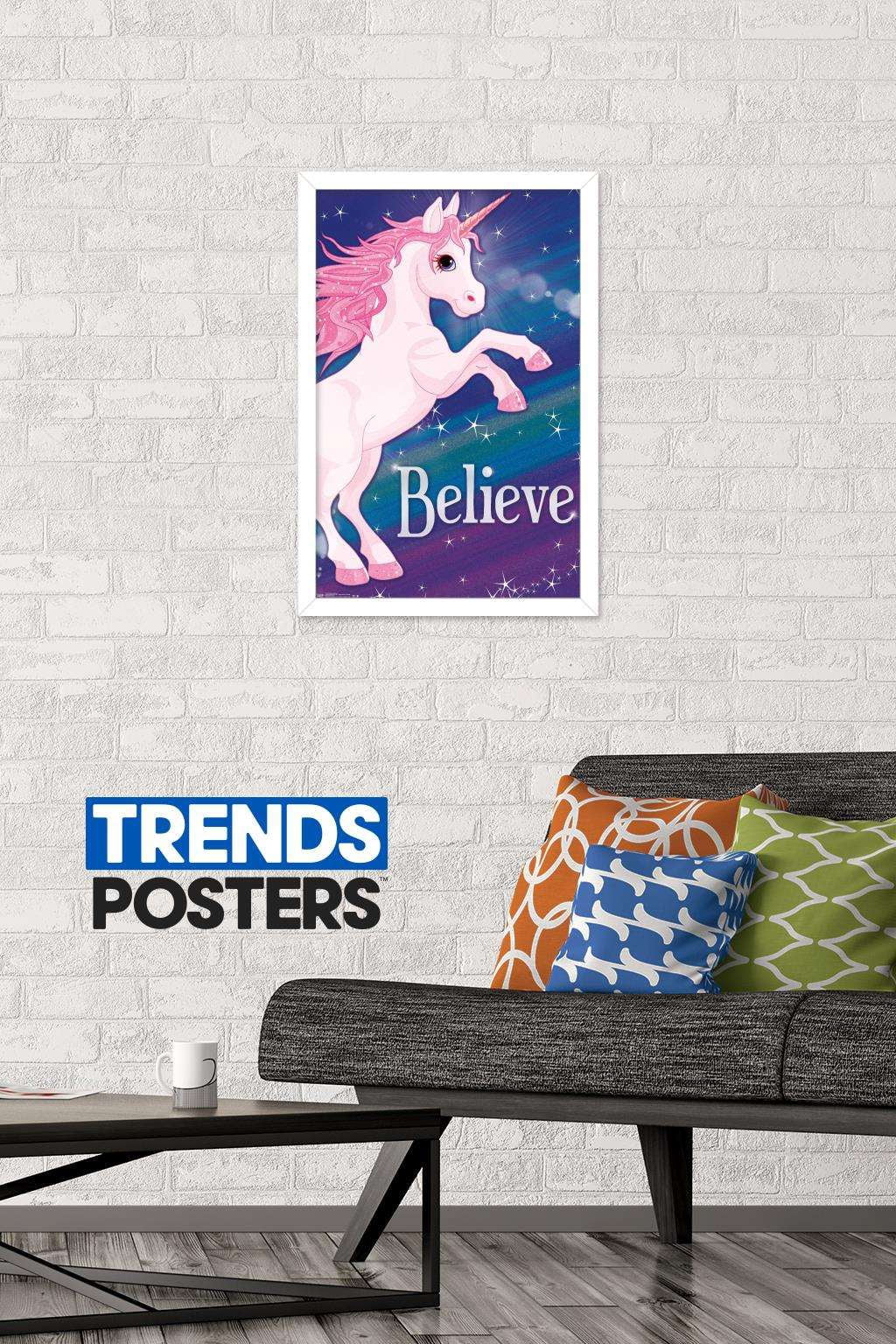 Rainbow Unicorn Wall Poster, 14.725" x 22.375", Framed