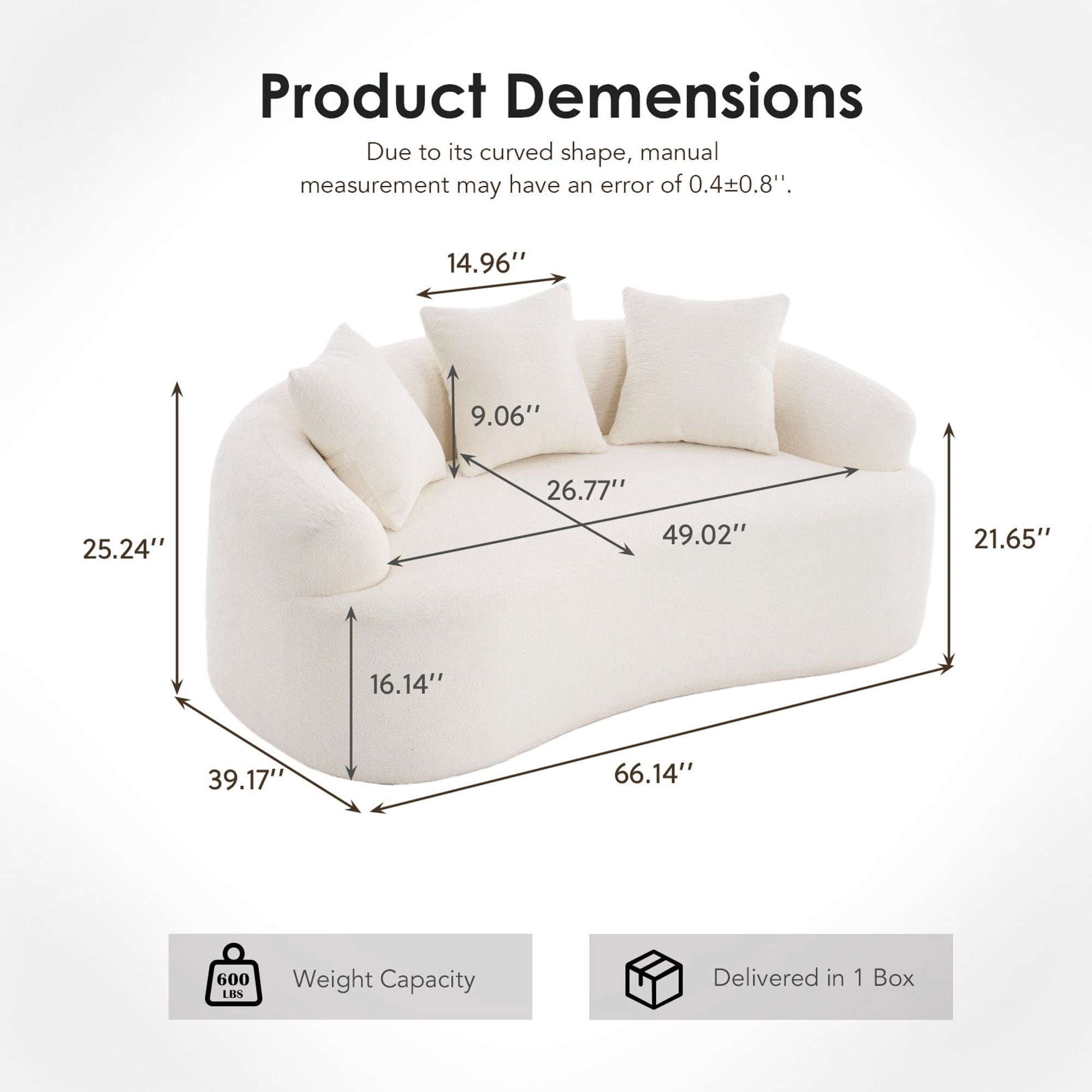 Sailvan Curved Loveseat No-Assembly Chenille Sofa for Small Spaces