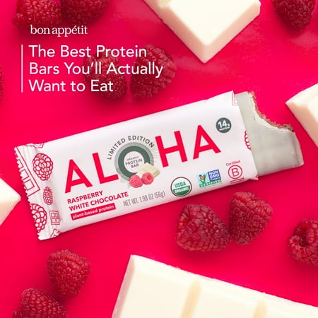 ALOHA, Plant Based Protein Bars, Raspberry White Chocolate (Pack of 12)