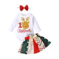 thumbnail image 1 of ITFABS Tenue de Noël pour Bébés Filles, Barboteuse à Imprimé Lettres + Jupe + Bandeau, 1 of 9