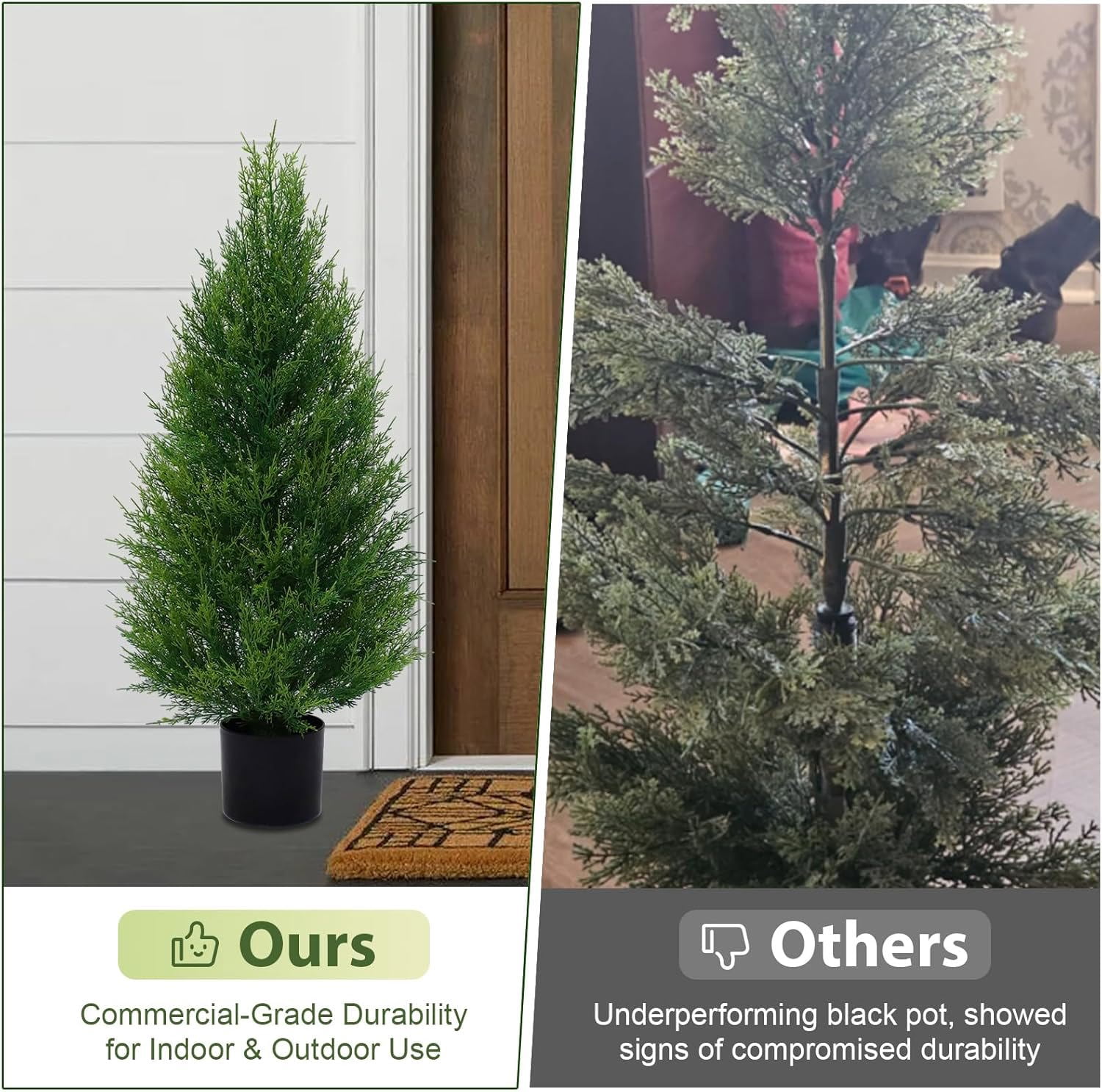 ROMSWI 2 Pack 3FT Artificial Cedar Topiary Trees with Full Realistic Leaves, Faux Plants for Home Front Door Porch Patio Garden