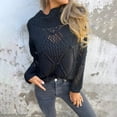 thumbnail image 4 of Women Sweater Round Neck Long Sleeve Hollow Design Jacquard Decor Knitting Tops Solid Color Loose Fit Casual Sweater, 4 of 8