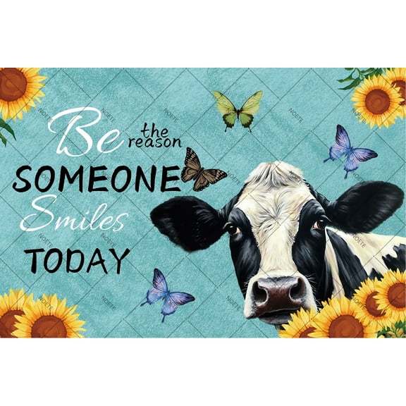 Noete Cow Flower Tin Sign 12x16 Inch Rustic Farmhouse Wall Art with Sunflower & Cow Design, Vintage Metal Decor for Kitchen, Living Room, Bathroom, Office