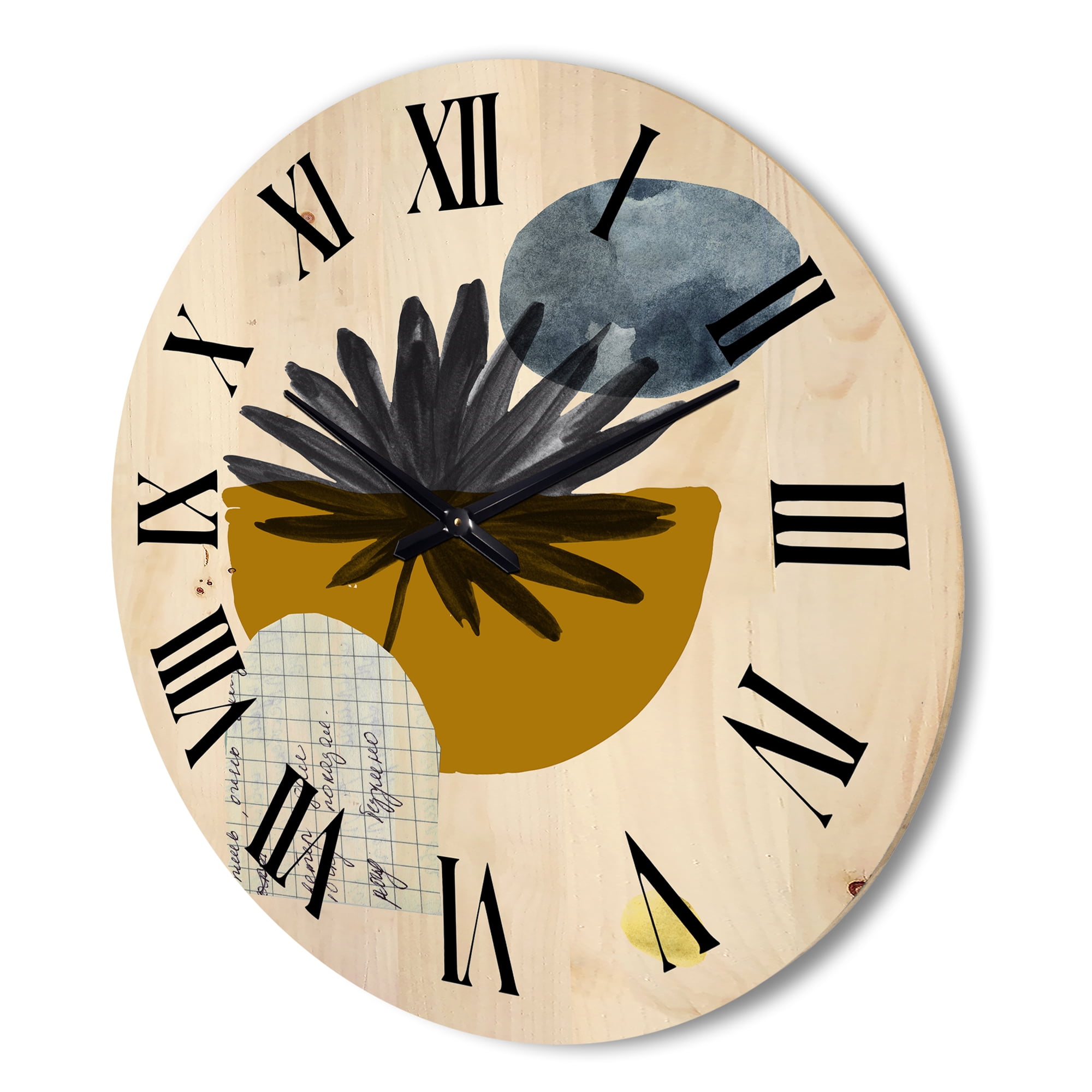 Designart 'Abstract Geometry Shapes and Tropical Palm Leaf I' Modern Wood Wall Clock