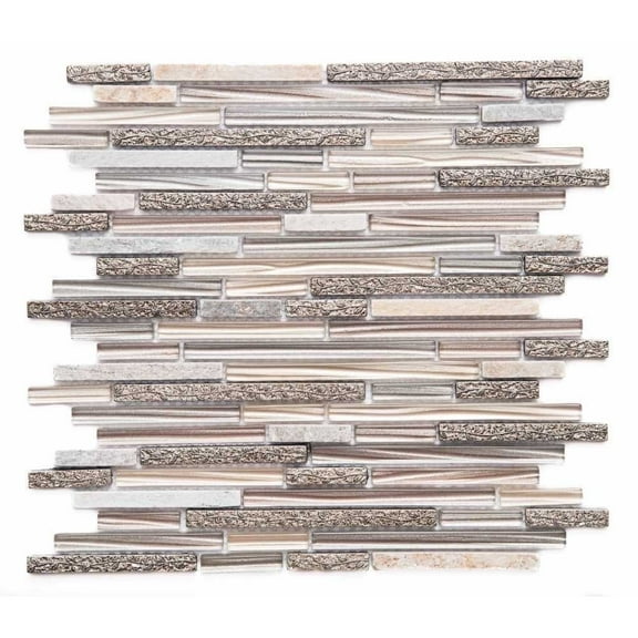 The Tile Life Garden Peltro 1" x 3" Natural Stone and Glass Mosaic Tile 1 Sheet