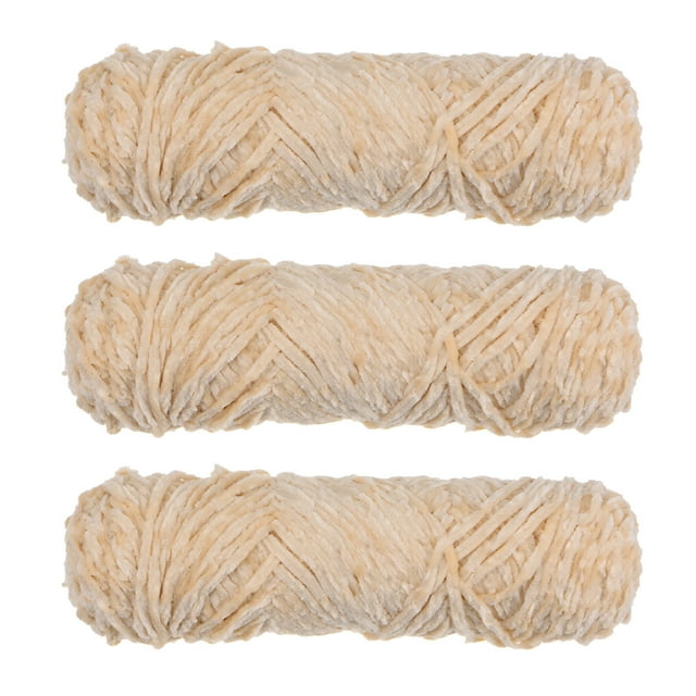 Unique Bargains Fil Chenille en Velours Polyester Beige, 3 Écheveaux