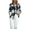 thumbnail image 6 of Gureui Women's Spring Fall Long Sleeve Button-up Coat, Solid Color/Plaid Print Lapel Neck Tops, 6 of 8